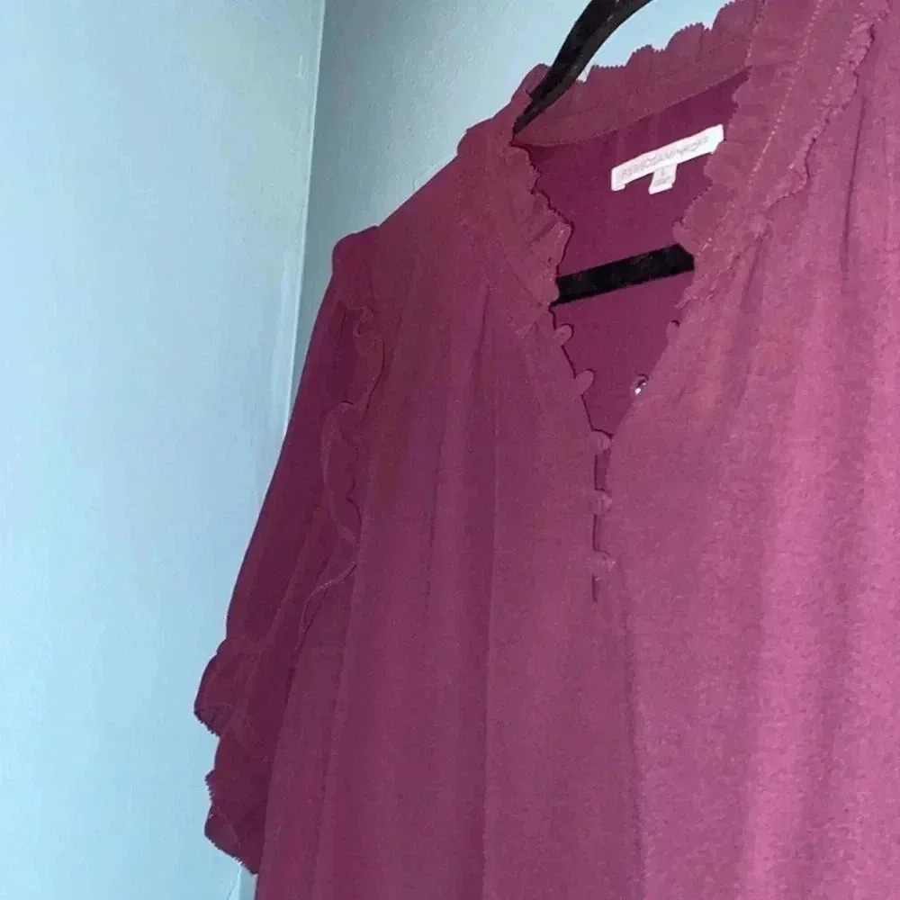 Rebecca Minkoff purple blouse - large - short sleeve - ruffle detail - Picture 5 of 6